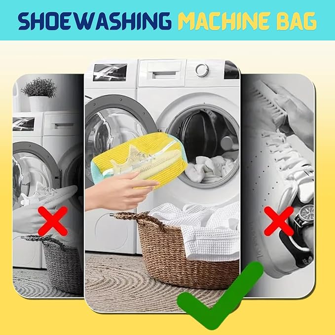 XXL Shoe Bag for Washing Machine - 2PCS Reusable shoe laundry bag for washer and dryer, 360Â° Premium Protective Shoe Washing Machine Bag for Sneakers, Slippers, Gym & All Type of Shoes (YELLOW)