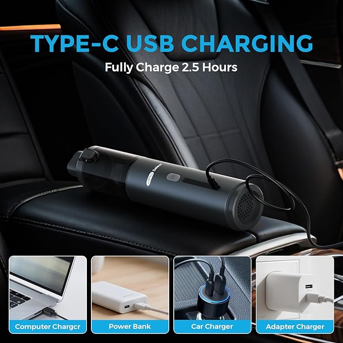 EPROEON EV1396 Cordless Handheld Vacuum Cleaner - 100W 16000Pa Powerful Suction, 14-24min Runtime, Multi-Nozzles & Floor Brush for Home, Car & Narrow Spaces