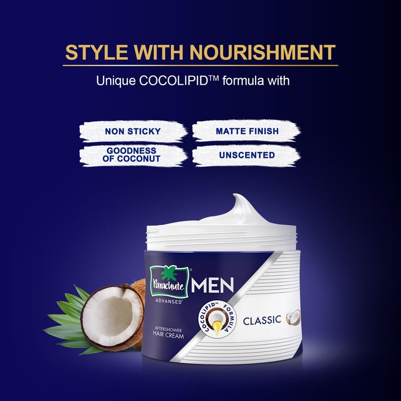 Parachute Advansed Hair Cream For Men |Hair Cream After Shower |Goodness of Coconut| Moisturizes & Strengthens Hair| For Soft, Smooth Hair| Non Sticky | 3.3 Fl.oz.