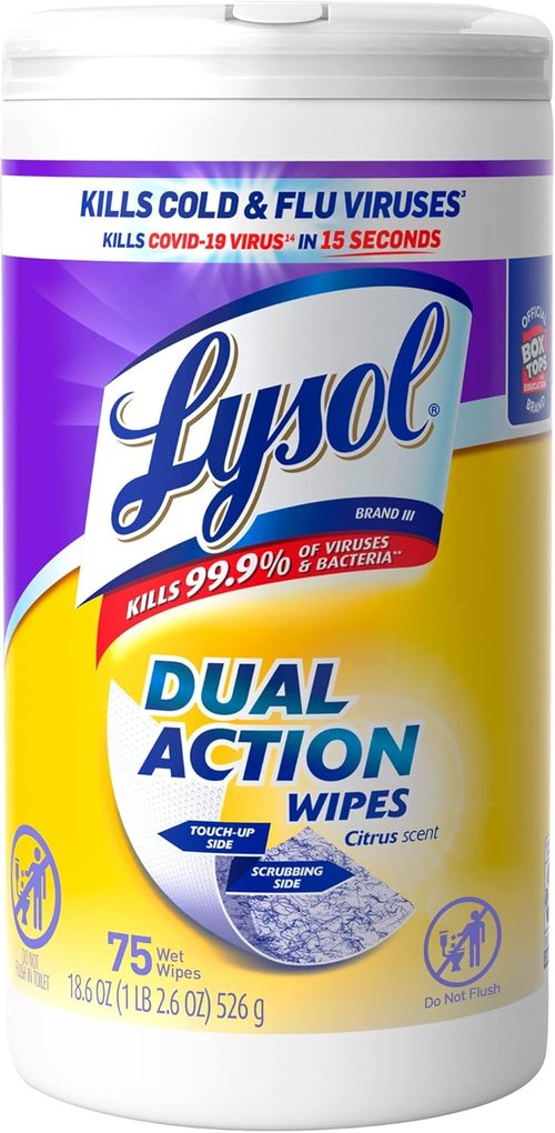 Lysol Dual Action Disinfectant Wipes - Multi-Surface Antibacterial Cleaning Wipes, Citrus Scent, 75ct