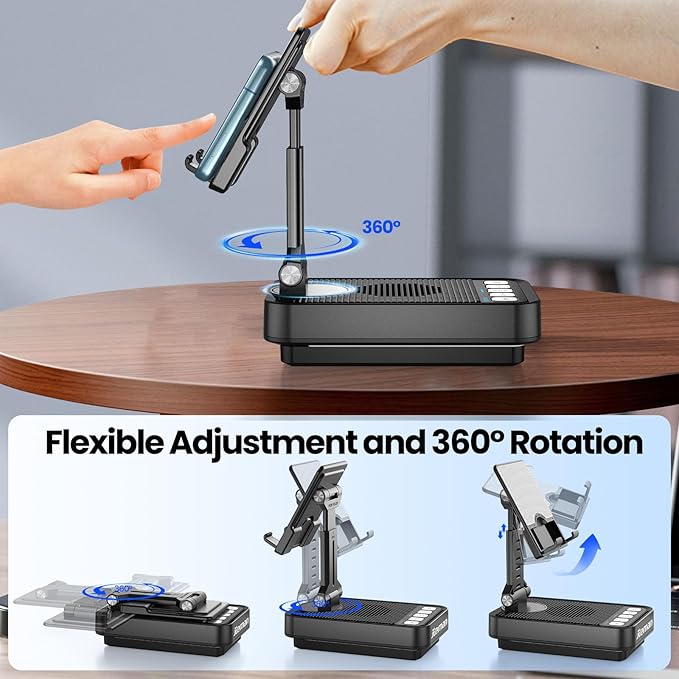 JTEMAN Gifts for Men Women Phone Stand Bluetooth Speaker with Light and Charging Function, 360 Rotating Phone Holder Cool Tech Gifts for Dad Mom Husband Unique Birthday Gift Ideas