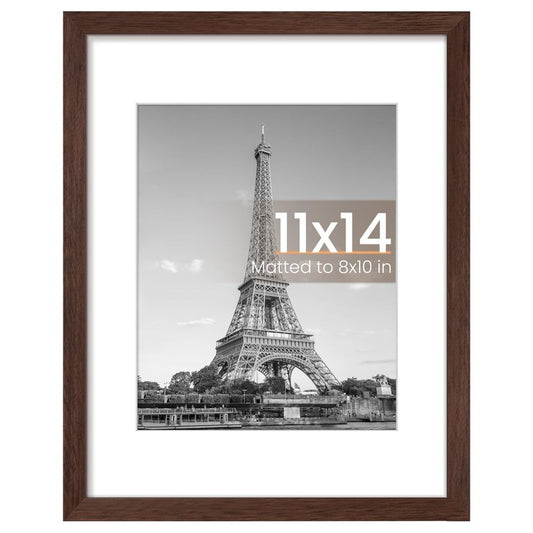 upsimples 11x14 Picture Frame, Display Pictures 8x10 with Mat or 11 x 14 Without, Wall Hanging Photo Frames, Brown, 1 Pack