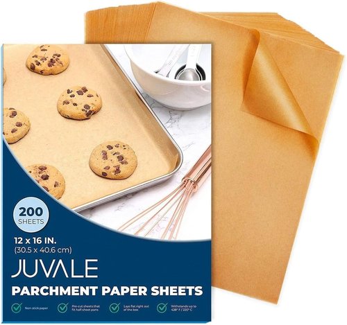 Juvale Parchment Paper Sheets - Nonstick Baking Liners | 200 Pack, 12 x 16 in, Unbleached Brown