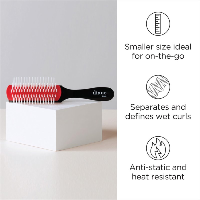 Diane Pro Mini Nylon Pin Styling Hairbrush for Detangling, Separating, Shaping, and Defining Wet or Curly Hair, Heat-Resistant, Anti-Static, Travel Essential, Black/Red