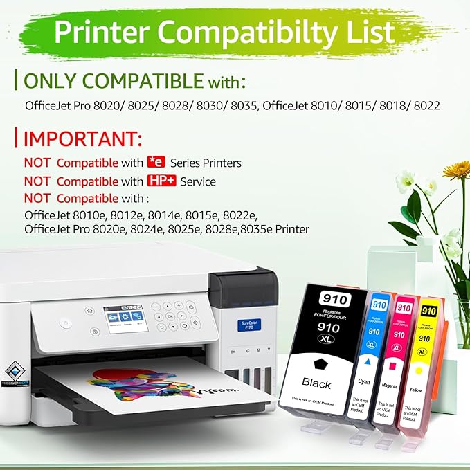 910XL Ink Cartridges for HP Printers Replacement for HP 910XL Ink Cartridges Combo Pack Compatible with OfficeJet 8010 8015 8018 8022 OfficeJet Pro 8020 8030 8025 8028 8035 (BCMY-4 Pack)