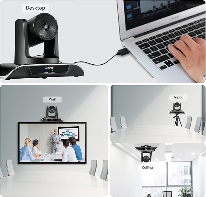Tenveo 3X Optical Zoom PTZ Conference Room Camera, USB3.0/HDMI FHD 1080P 60FPS, for Video Conferencing Business Meeting Live Streaming Church Services Worship Events Education Zoom Teams OBS