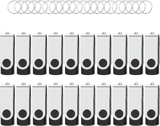 Wooolken 20Pack 2GB USB 2.0 Flash Drive with Keychains,Swivel USB Thumb Drives Memory Stick USB Drive for PC Laptop Computer (Black)