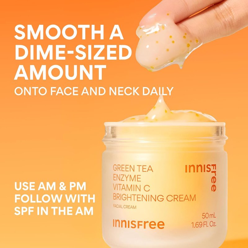 Innisfree Green Tea Enzyme Vitamin C Cream - Brightening Korean Face Moisturizer for Dark Spots & Radiant Skin