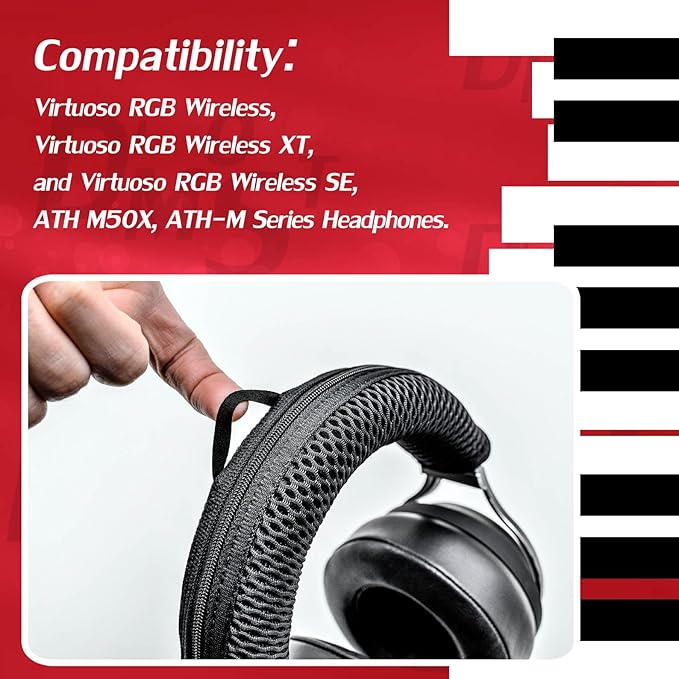 DIMOST Protective Headband Cover for ATH M Series & Virtuoso - Compatible with Virtuoso XT, SE, Wireless, M50X, M50XBT, M50, M40X & More (Black Breathable Mesh Fabric)