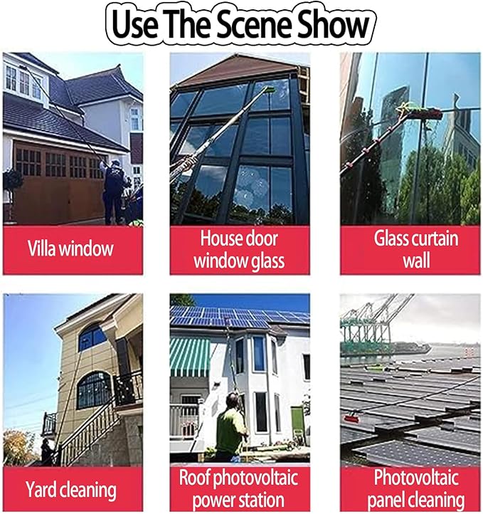 Roof Cleaning Tools,Window Cleaner Kit, Solar Panel Cleaning Brush, with Water/Hose Fed Pole, Photovoltaic Panel Cleaning,Conservatory Roof Cleaner 35cm-7.2m/24FT