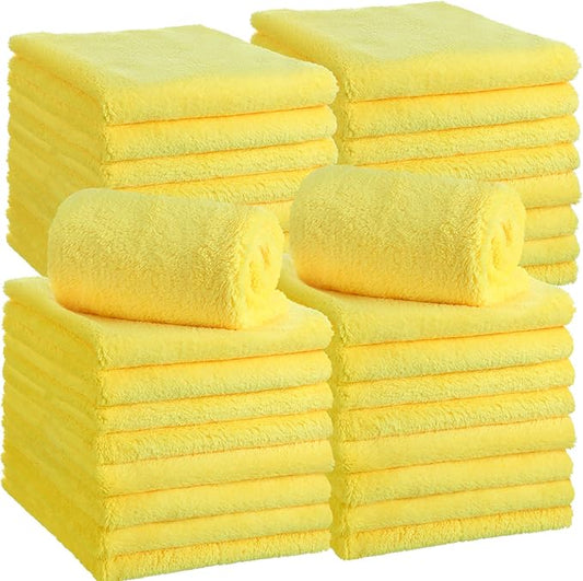 Shimeyao 30 Pcs 6 x 16 Inch Edgeless Microfiber Plush Towels for Cars Detailing Drying Wash Polishing Absorbent Cleaning Cloths, 500 GSM(Yellow)