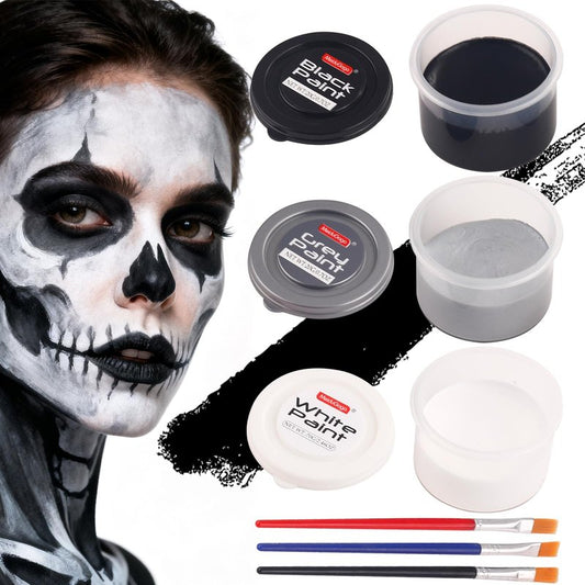 MeiduGaga White and Black Face Paint, Silver Face Paint Palette, Non-Toxic, Water-Based Body Paint for Halloween, Party, Cosplay