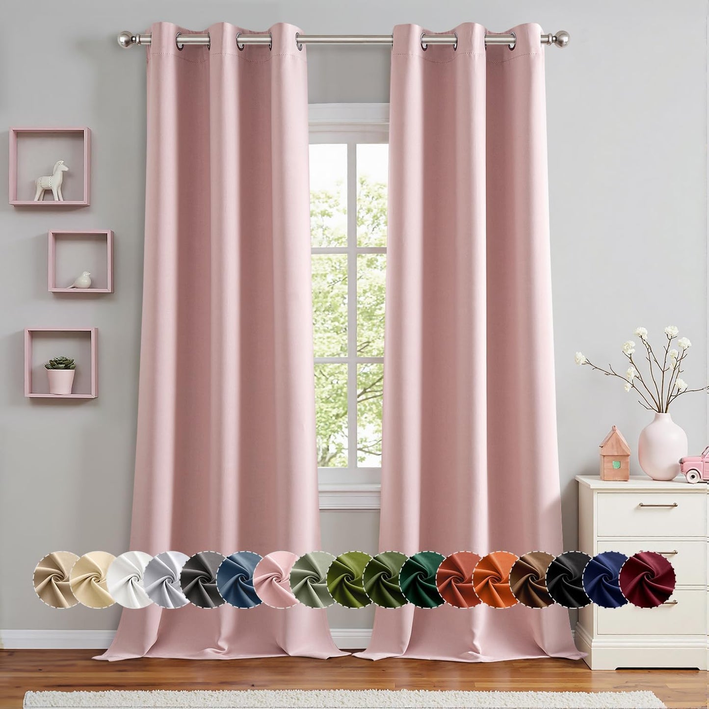 MIULEE Baby Pink Blackout Curtains - Thermal Insulated Room Darkening Drapes | 90 Inch Long, 2 Panels