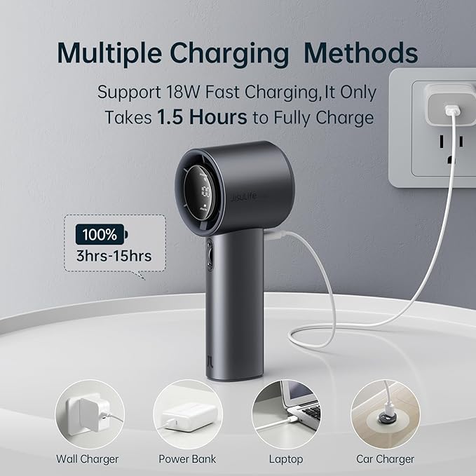 JISULIFE Handheld Fan Pro1S - Next-Gen Airflow: Up to 40h Runtime, Metal Body - Enduring Quality, 1-100 Speed Scroll Wheel, 5000mAh-Portable Fan for Travel, Gifts for Women Men(Starry Grey)