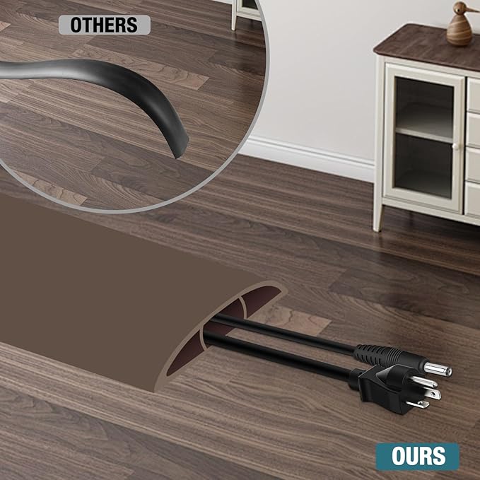 Floor Cord Cover, Cable Protector, 0.63W x 0.31H inches, Wire Cover for Extension Cords, Floor Cable Covers Prevent Cable Trips (Brown, 50-3.3 Feet)