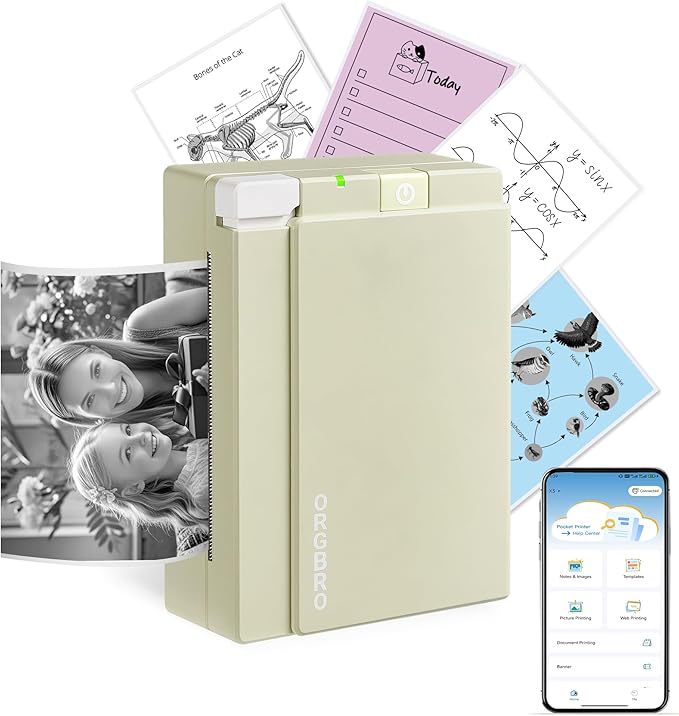 ORGBRO Sticker Printer Machine, X3 Mini Printer Print Pods Portable Thermal Inkless Sticker Maker, 2-3 Inch 300 DPI Bluetooth Pocket Printers for Smartphones, Notes, Journal, Photos, DIY, Kids Gift
