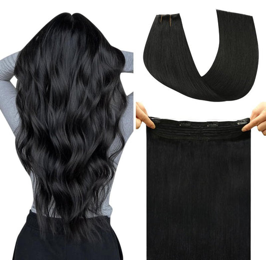 SAFIRENY Wire Hair Extensions Fish Line Hair Extensions Ash Brown to Platinum Blonde Extensions, Invisible Hair Extensions Real Human Hair 14inch 70g Adjustable Size Hair Extensions(#8T/60-14inch)