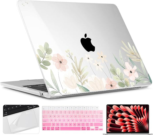 TWOLSKOO for MacBook Air 13 inch Case M5 2026 M4 2025 M3 M2 2024-2022 A3449 A3240 A3113 A2681, Plastic Hard Shell & Keyboard Cover & Screen Film for MacBook Air 13.6 inch Case, Watercolor Floral
