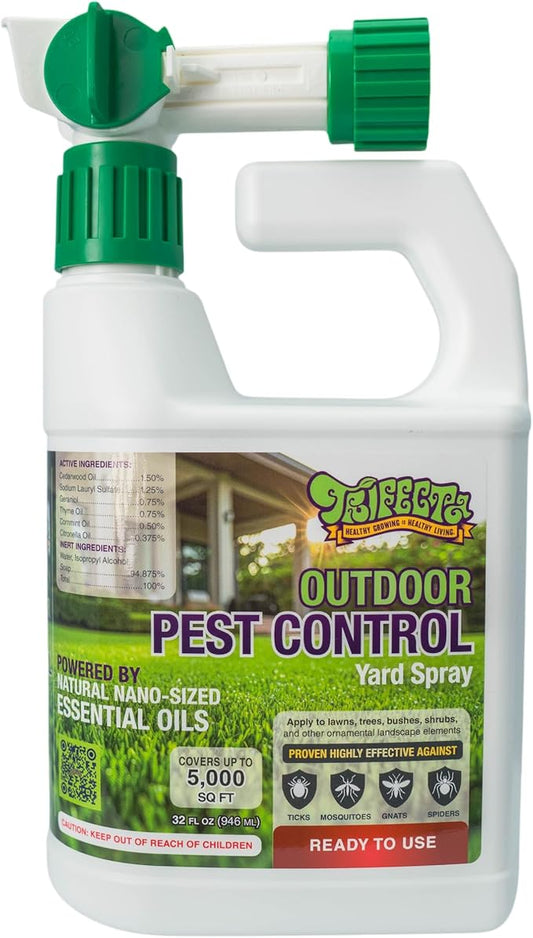 Trifecta Natural Outdoor Pest Control Yard Spray with Essential Oils | Mosquito, Ant, Flea, Tick, Gnat Killer on Contact & Repellent Treatment for Insects Bugs | Safe Around Kids & Pets | 32oz