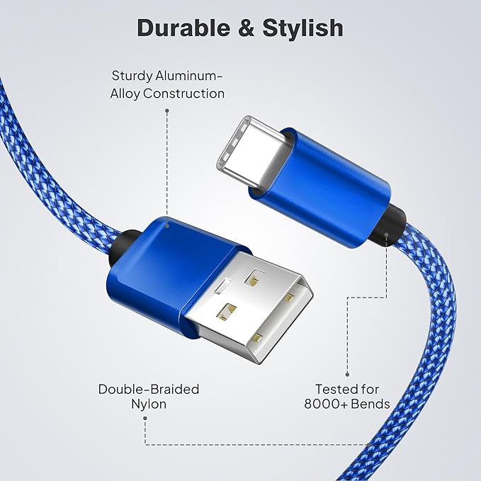 Elebase for Samsung Galaxy S25 Charger Cable 1.5/3.3/6.6FT 3Pack,USB A to Type C Charging Cord for Car,S24 S23 S22 Tab S10 S9 S8 S7 A9 A8 A7 Plus Ultra FE,Z Flip Fold,Kindle Fire HD Paperwhite Scribe