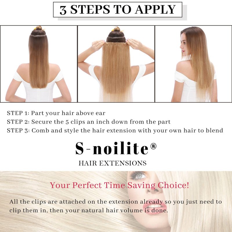 S-noilite One Piece Clip in Human Hair Extensions 5 Clips 3/4 Full Head Clip on Remy Hair Extension For Women Lighter One-Piece Design 16Inch 45g Dark Brown