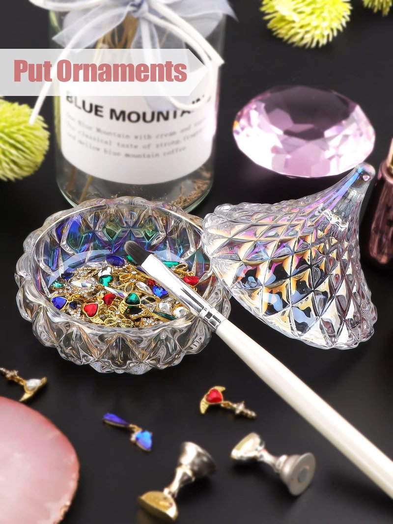 TOROKOM Monomer Dish with Lid Dappen Dish Nail Cup Glass Nail Dish for Liquid Powder Monomer Holder Laser Color Damping Dapping Dish for Acrylic Nails