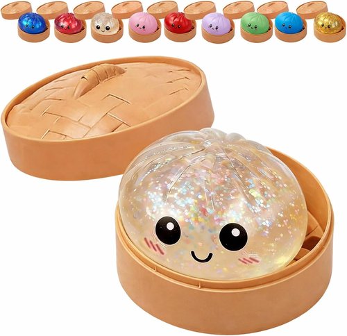 Glitter Dumplings - Soft Sensory Squeeze Toy | Stress Relief Glitter Squishies for Adults - White