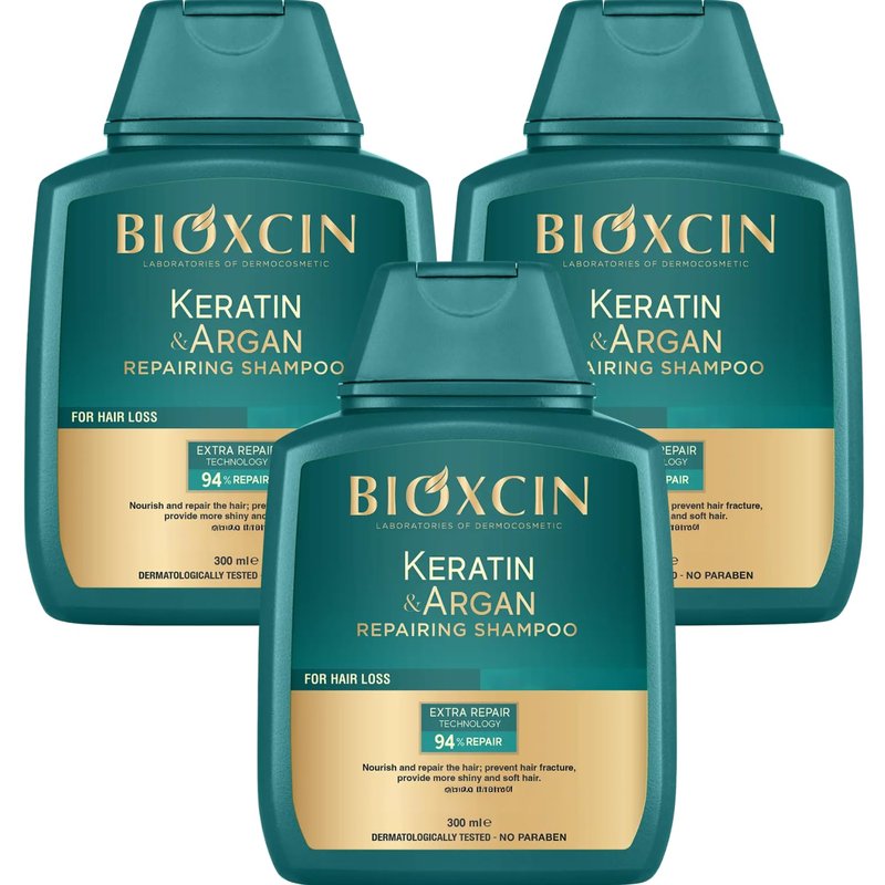 Keratin Shampoo and Argan Oil Shampoo Bond Repair Anti-Hair Loss and Growth Care Sulfate Free Biotin Hair Care Strengthening and Nourishing Formula for Dry, Damaged, Gray or Dyed Hair 300 ml x 3