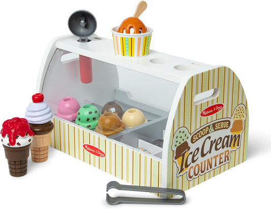 Melissa & Doug Wooden Ice Cream Counter - Pretend Play Store with 28 Accessories for Kids 3+