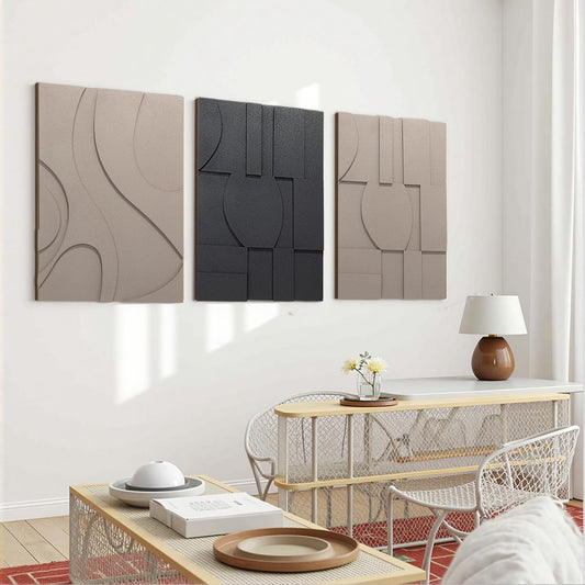 OIUYTOH 3D Textured Abstract Wall Art - Modern Black and Beige Geometric Design | 24x36 In for Living Room, Bedroom, Office