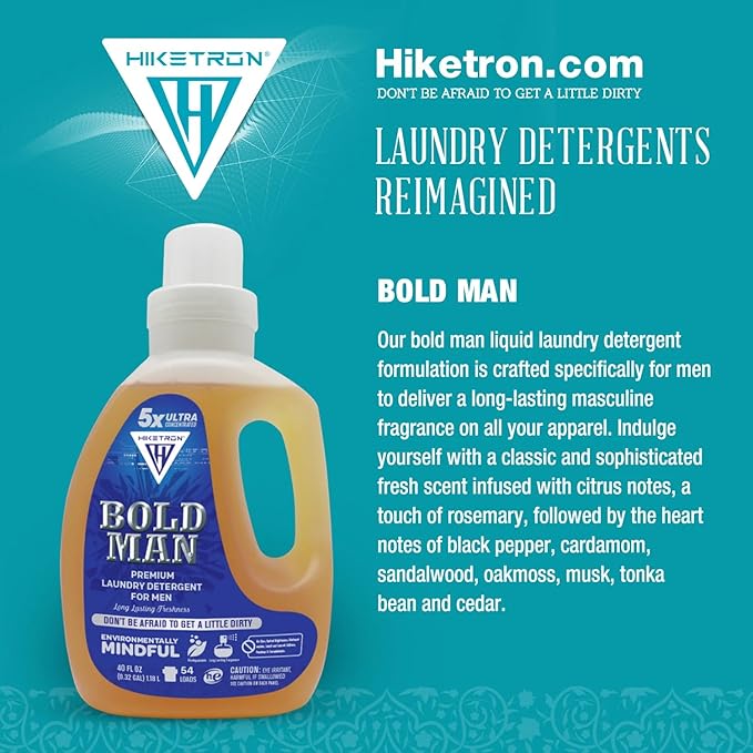 Hiketron Bold Man Liquid Laundry Detergent, 5x Ultra Concentrated, Tough Stains Remover Washing Detergent, Long Lasting Masculine Scent (80 Fl Oz, Pack of 2)