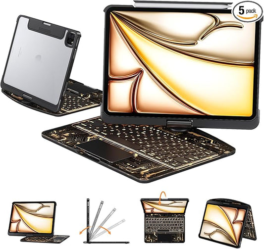 Transparent Case with Keyboard iPad Air 11 Inch (M4/M3/M2, 2026/2025/2024)/ iPad Air 5th/4th Generation 10.9" / iPad Pro 11" 1st/2nd/3rd/4th Trackpad, Pencil Holder, 7-Color Backlit, Rotatable, black