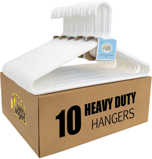 Quality White Plastic Hangers - Heavy Duty 10 Pack for Clothes & Accessories | Thick Standard Closet Hangers