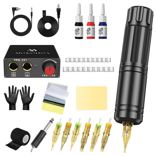 Tattoo Kit for Beginners Tattoo Gun Kit, Rotary Tattoo Pen Kit, Complete Tattoo Machine kit, Pro Tattoo Cartridge Needles Transfer Papers for Tattoo Supplies(Black, CTG002)