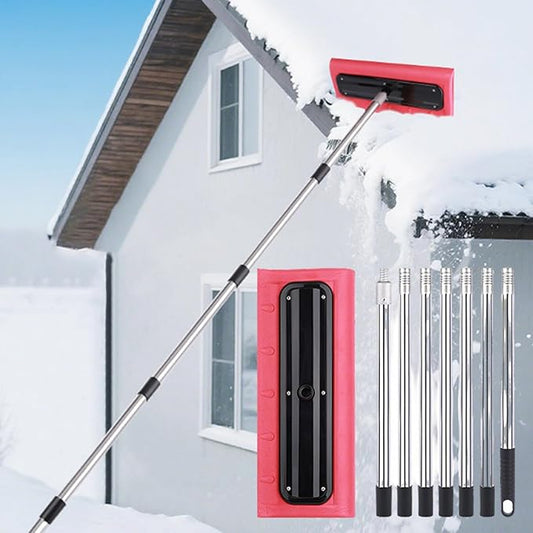 Roof Rake for Snow, Snow Roof Rakes Removal Tool Shovel for House , Adjustable Telescoping Plate Stainless Steel Telescopic Pole for Roof Car Outdoor Snow Cleaning (126in)