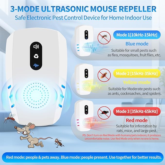2025 Upgraded Ultrasonic Pest Repellent Indoor Insect Repeller, Pest Control, Repellent Roach, Mouse, Bugs, Mosquito, Mice, Spider, Ant, Rodent Repellent Ultrasonic Plug in, 3 Mode Switching, 2 Packs