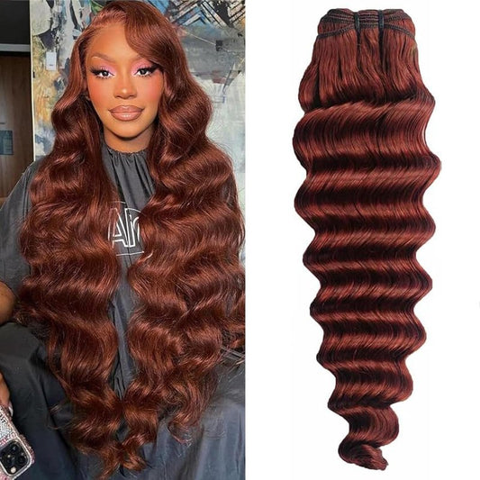 Reddish Brown Bundles Human Hair 10A Brazilian Loose Deep Wave Bundle (Reddish Brown 18Inch)
