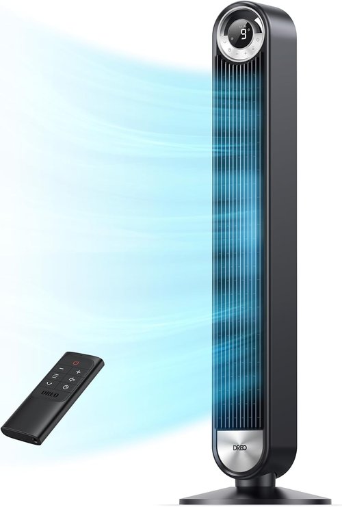 DREO Tower Fan - Ultra-Quiet 9-Speed Bladeless Floor Fan | 90° Oscillation & 12-Hour Timer