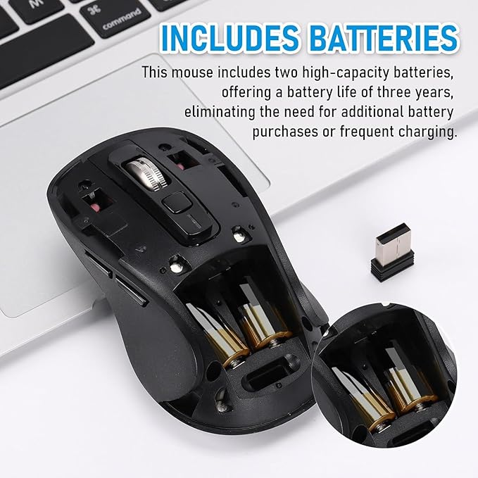 CITLLA Wireless Bluetooth Mouse (USB + BT1 + BT2), Full Size Mouse, 4-Way Scrolling, Multi-Device Silent for Computer, Laptop, iPad, MacBook (Navy Blue)