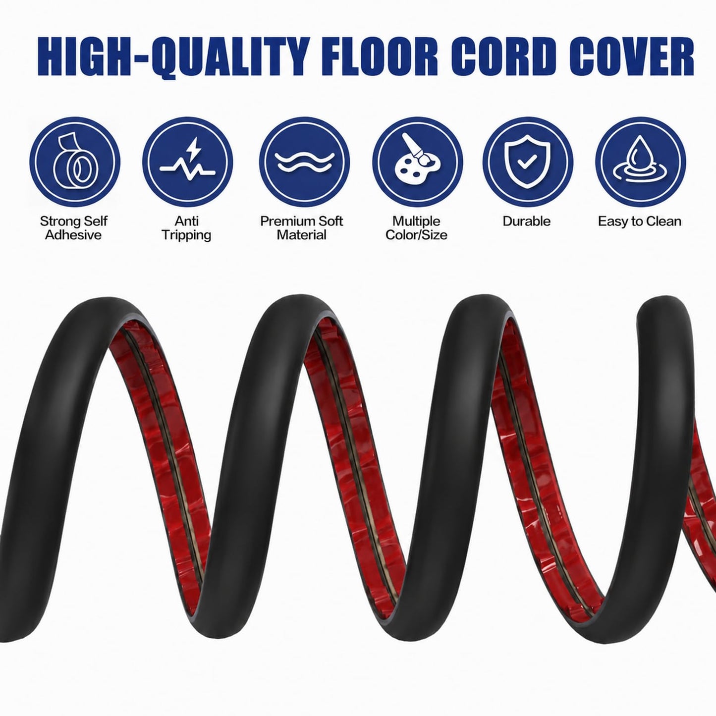 Floor Cord Cover Self Adhesive Cord Hider,10FT Cable Management, Extension Strip Protector for Wires, Prevent Cable Trips for Offices, Gyms, Exhibitions Cavity:0.39"(W) x 0.27"(H) Black