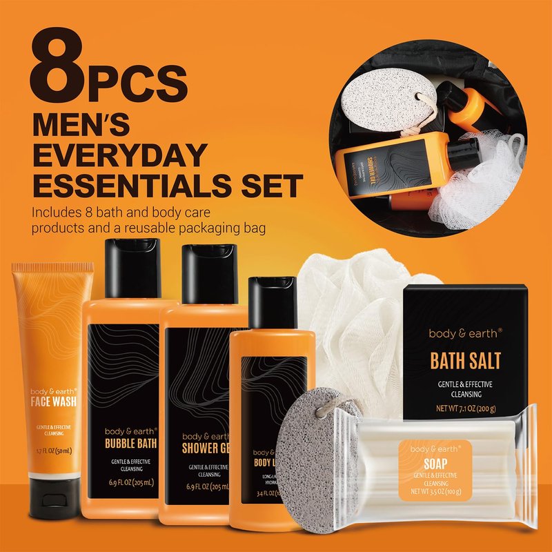 Citrus Scented Gift Baskets for Men - Bath Set with Face Wash, Shower Gel, Body Lotion | Perfect Birthday & Father's Day Gifts