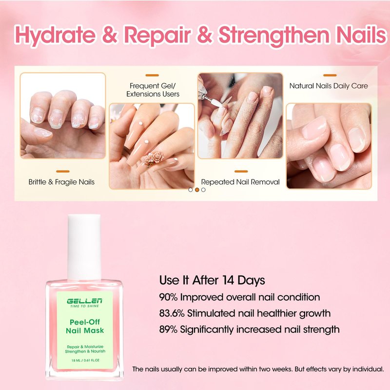 GELLEN Peelable Nail Strengthener Mask, Air Dry Peel-Off Nail Mask for Nail Strengthener and Growth, Nail Repair Masque for Damaged Weak Thin Nails, Natural Nail Treatment, Rose Scent