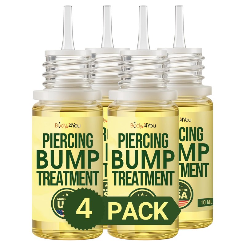 BodyJ4You Keloid Bump Removal Oil - Piercing Aftercare Shrinking Drops - Nose Ear Septum Belly Cartilage Scar Treatment Piercing Bump Solution - Tea Tree Jojoba Essential Oils Keloid Care (Pack of 4)