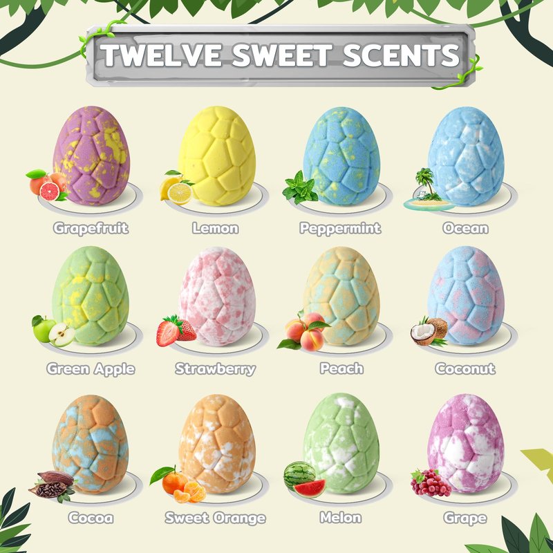 CalmNFiz Bath Bombs with Surprise Dinosaur Toys Inside, 12 Pack Organic and Natural Bubble Bath Bombs, Stocking Stuffers for Kids, Bath Bomb Set for Her/Him,Mothers Day Presents for Mom