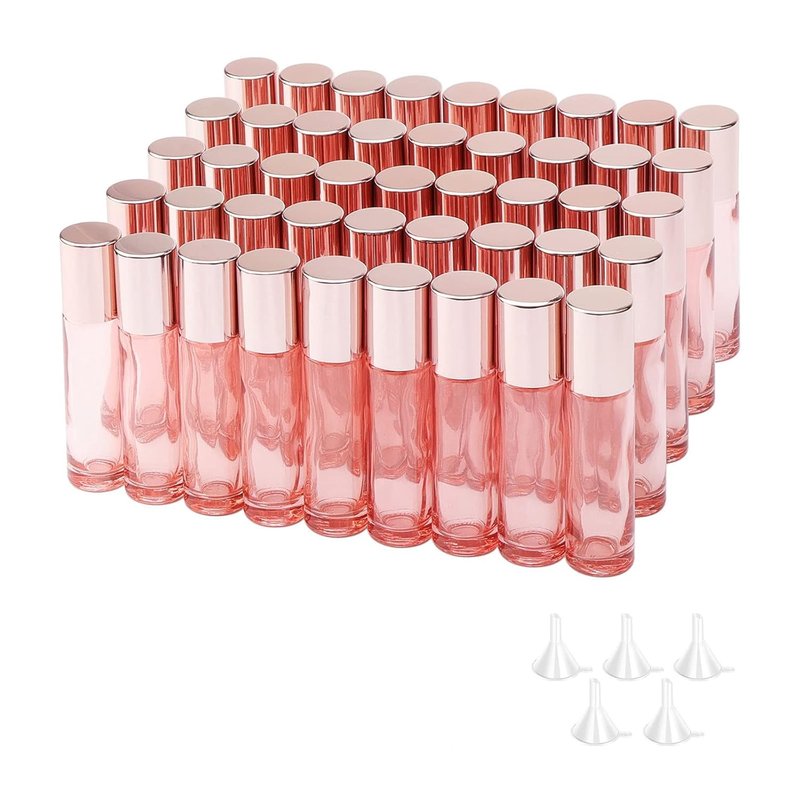 Essential Oil Roller Bottles - 45Pcs 10ml Thick Glass Vials with Stainless Steel Rollers | Rose Gold for Aromatherapy & Perfumes