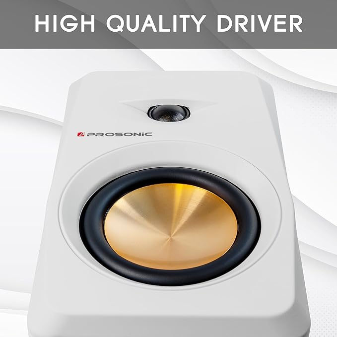 Prosonic BT30 White Bookshelf Speakers - Active Bluetooth 5.3 Powered Studio Monitors, 80W Desktop Computer Audio System with Optical/Coaxial/Aux for Turntable, Home Theater, TV & PC