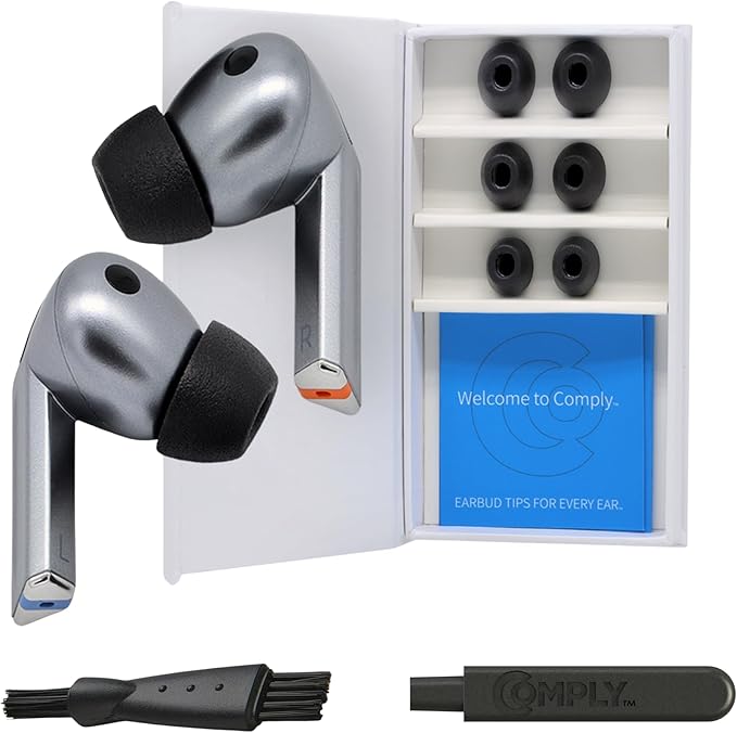 Comply TrueGrip | Premium Memory Foam Replacement Earbud Tips for Samsung Galaxy Buds4 Pro & Buds3 Pro | Long-Lasting Comfort, Secure Fit, Noise Isolation | Black (Large) (3 Pairs)