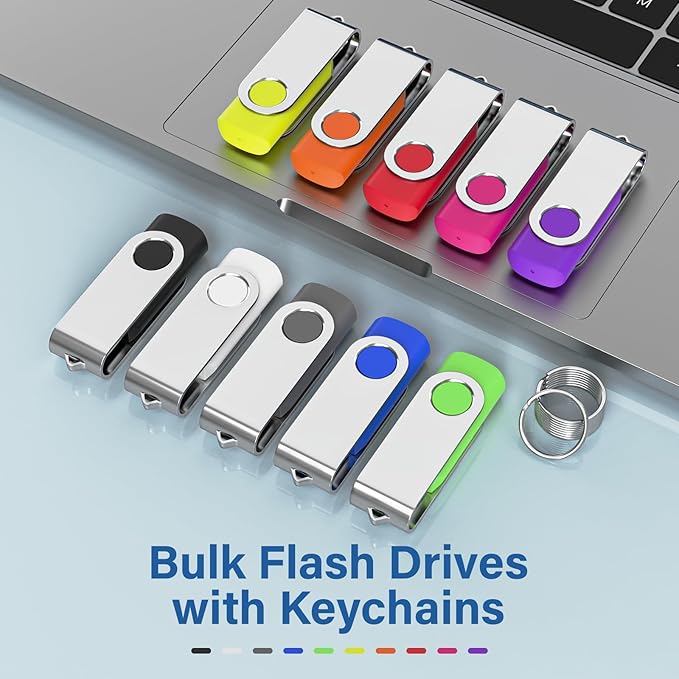 Wooolken Flash Drives 16GB 20 Pack with Keychains, Swivel USB 2.0 Thumb Drives Bulk USB Drive Memory Stick Date Storage Pack (Mixcolors)