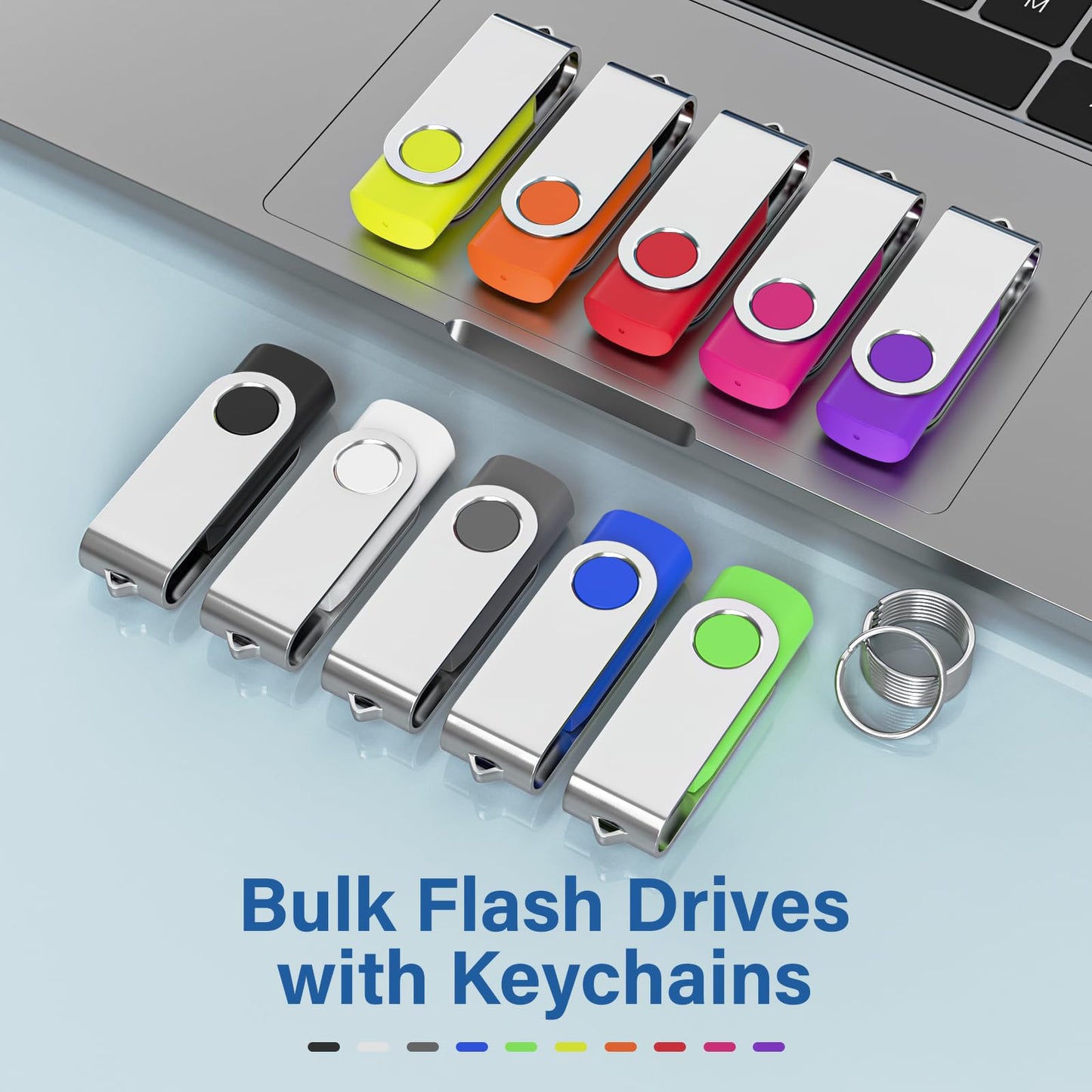 Wooolken Flash Drives 16GB 20 Pack with Keychains, Swivel USB 2.0 Thumb Drives Bulk USB Drive Memory Stick Date Storage Pack (Mixcolors)