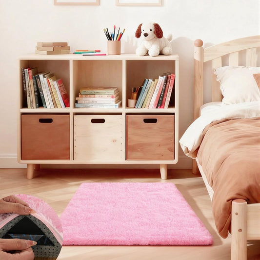 Skiennix Pink Area Rug - Fluffy 2x3 Soft Shag Carpet with Non-Slip Strips for Kids' Rooms